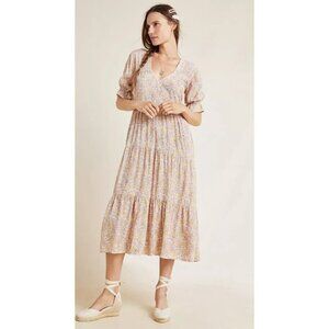 Faithfull The Brand La Falaise Midi Dress 4 Pastel Floral Tiered V-Neck Feminine
